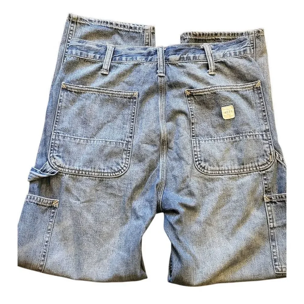 AE77 Jeans Unisex 29 Blue Premium Loose Carpenter Workwear Distressed Organic